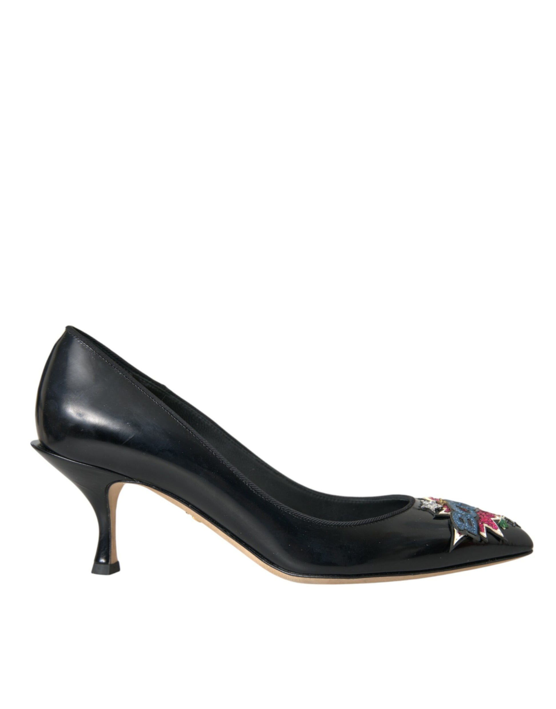 Black Leather BOOM Patch Heels Pumps Shoes-Dolce & Gabbana-LabelTerrace.com