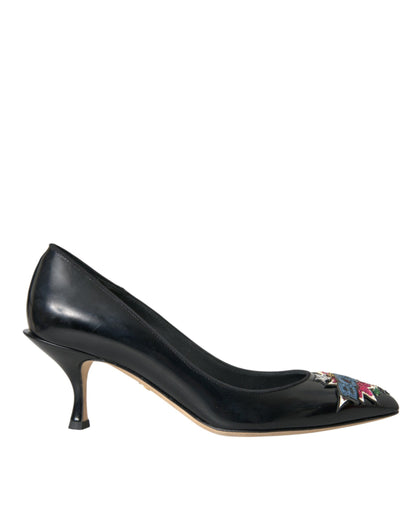 Black Leather BOOM Patch Heels Pumps Shoes-Dolce & Gabbana-LabelTerrace.com