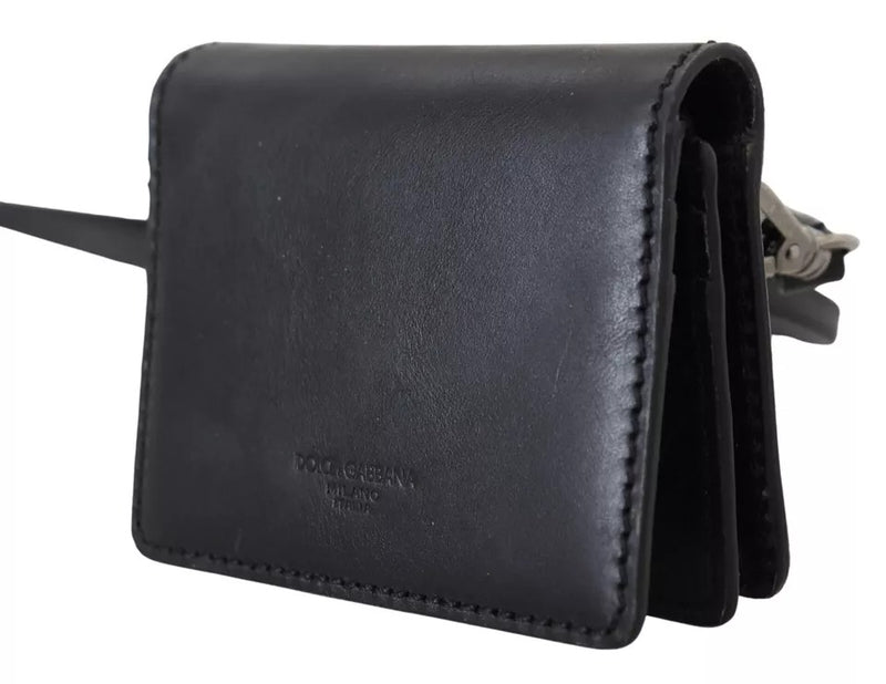 Black Leather Bifold Shoulder Sling Women Wallet-Dolce & Gabbana-LabelTerrace.com