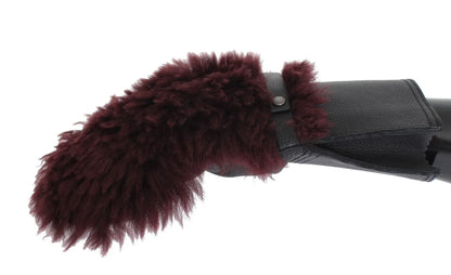 Black Leather Bordeaux Shearling Gloves-Dolce & Gabbana-LabelTerrace.com