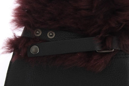 Black Leather Bordeaux Shearling Gloves-Dolce & Gabbana-LabelTerrace.com