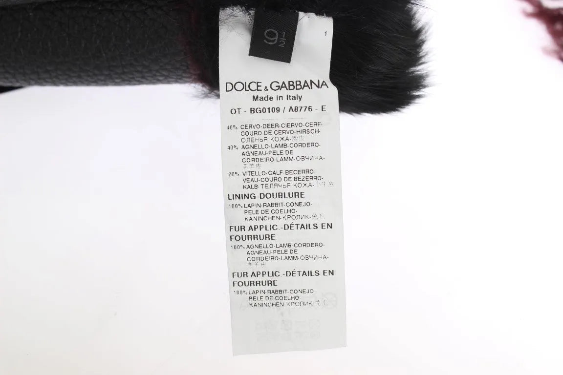 Black Leather Bordeaux Shearling Gloves-Dolce & Gabbana-LabelTerrace.com
