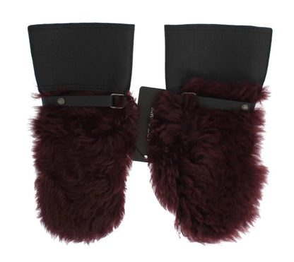 Black Leather Bordeaux Shearling Gloves-Dolce & Gabbana-LabelTerrace.com