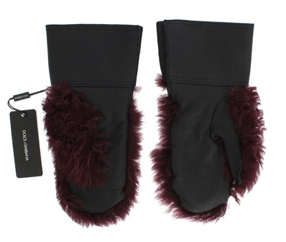 Black Leather Bordeaux Shearling Gloves-Dolce & Gabbana-LabelTerrace.com