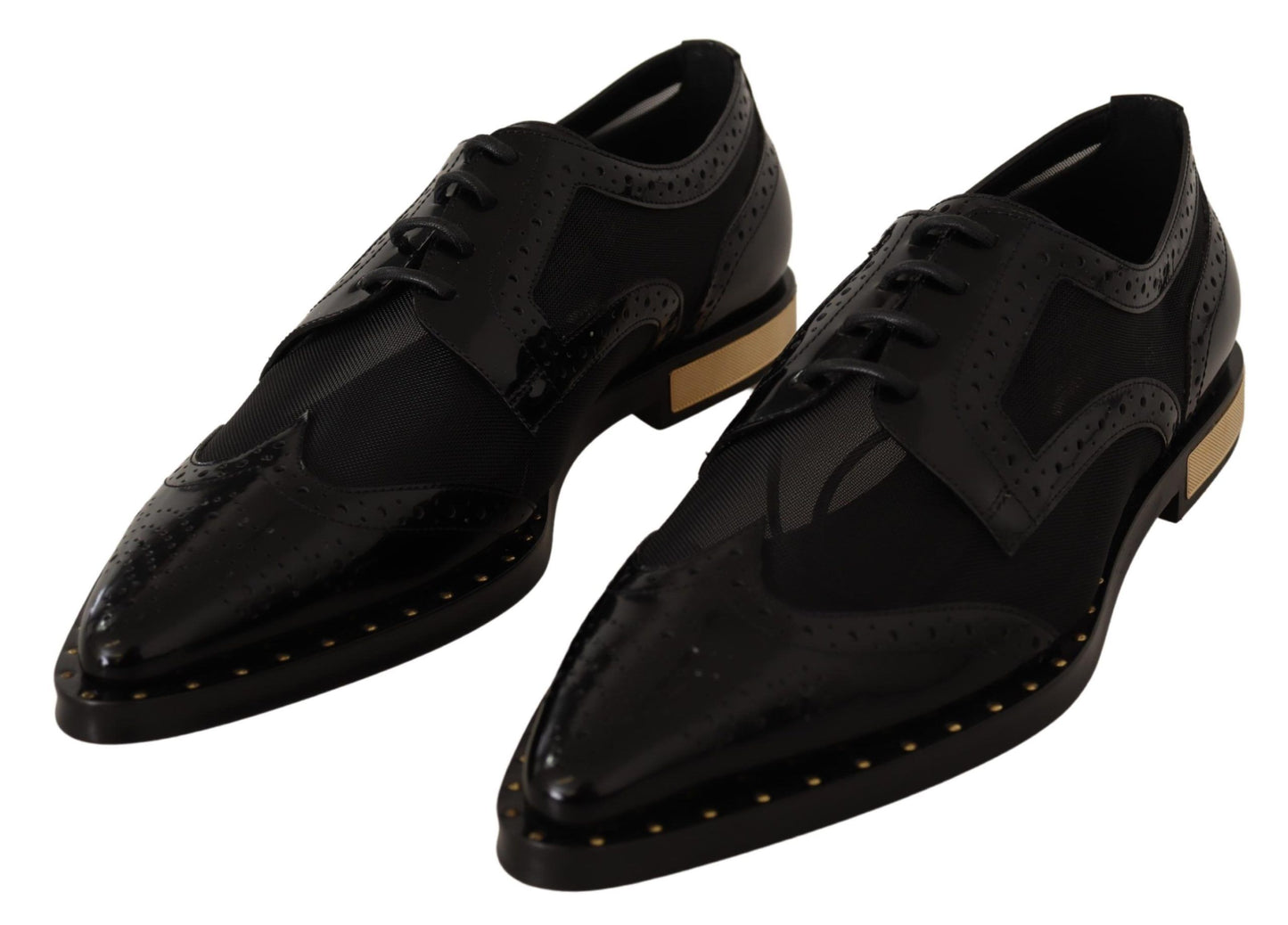 Black Leather Broques Sheer Wingtip Shoes-Dolce & Gabbana-LabelTerrace.com
