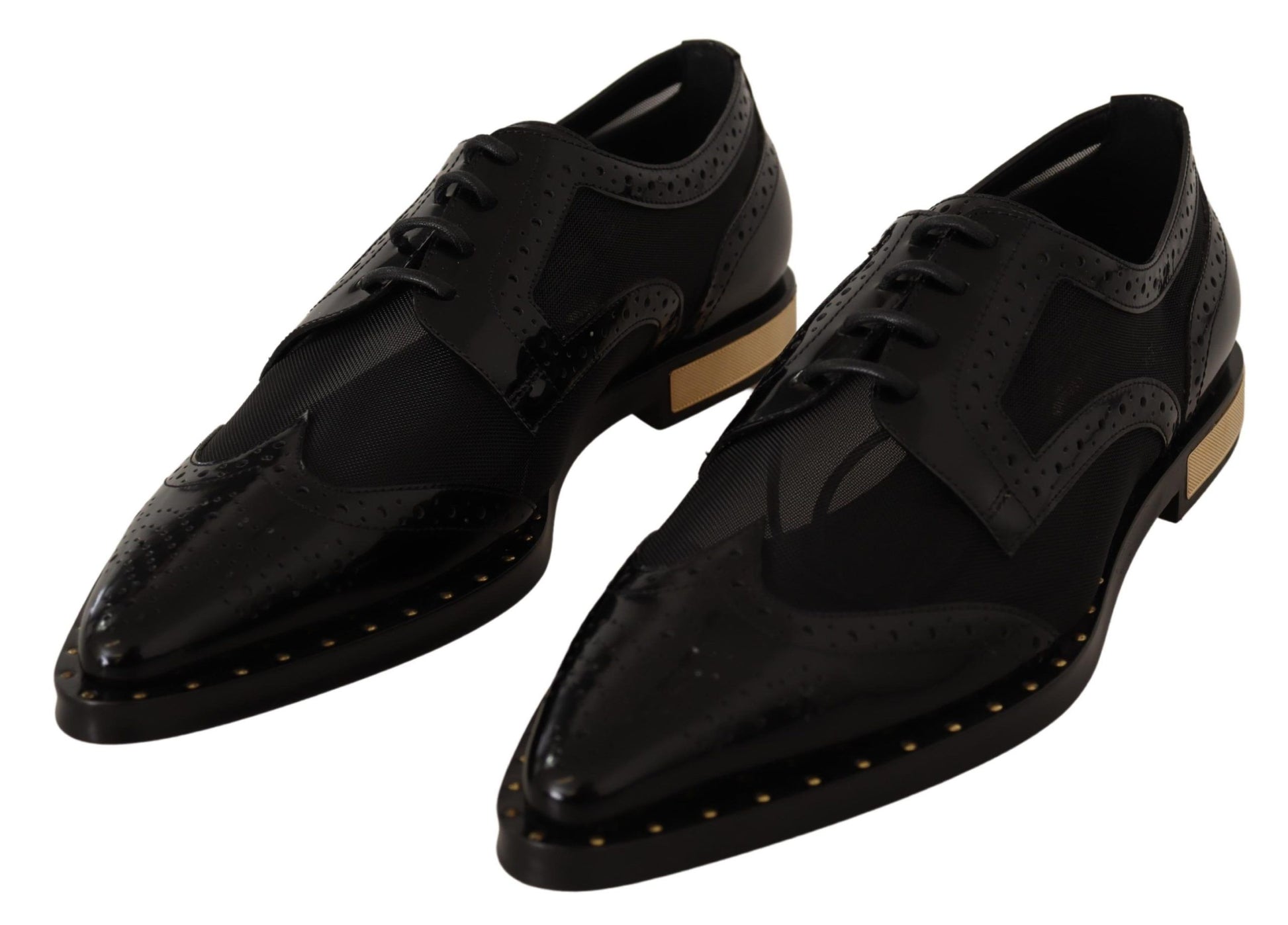 Black Leather Broques Sheer Wingtip Shoes-Dolce & Gabbana-LabelTerrace.com