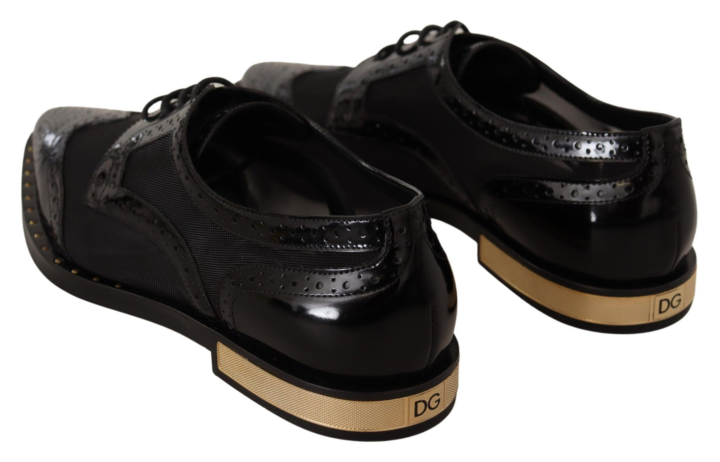 Black Leather Broques Sheer Wingtip Shoes-Dolce & Gabbana-LabelTerrace.com