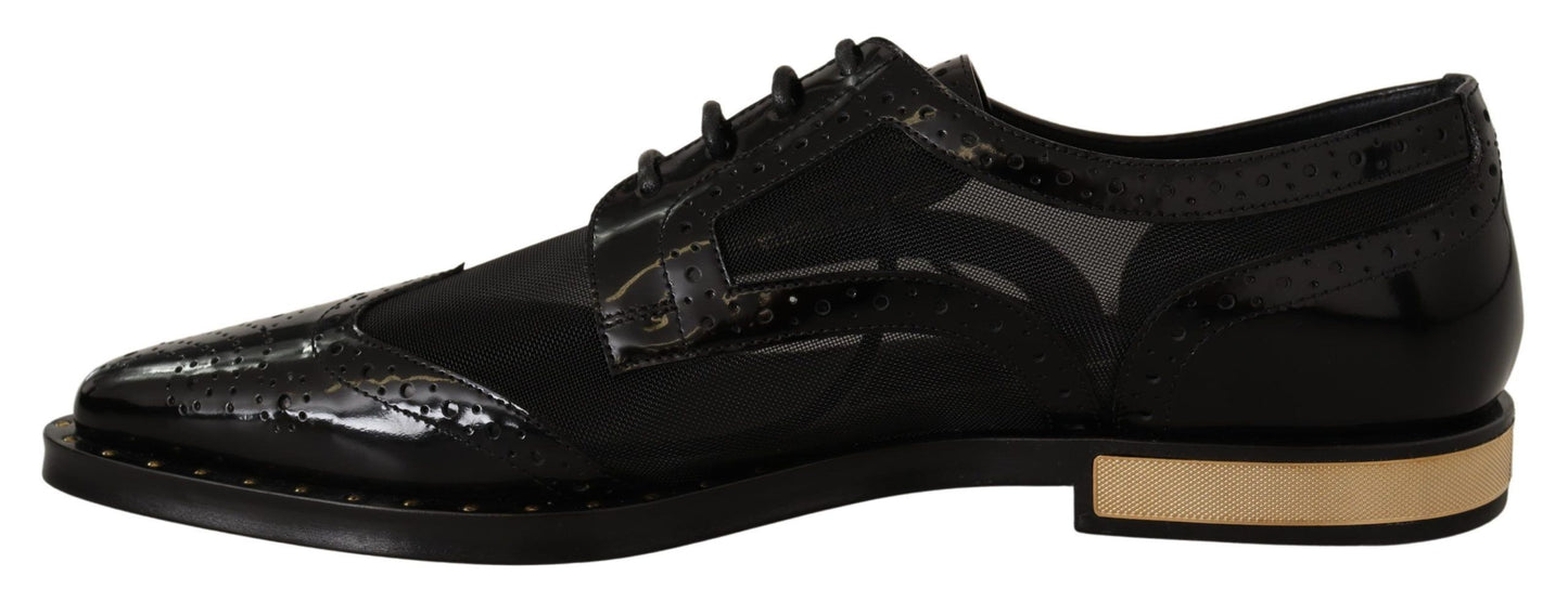 Black Leather Broques Sheer Wingtip Shoes-Dolce & Gabbana-LabelTerrace.com
