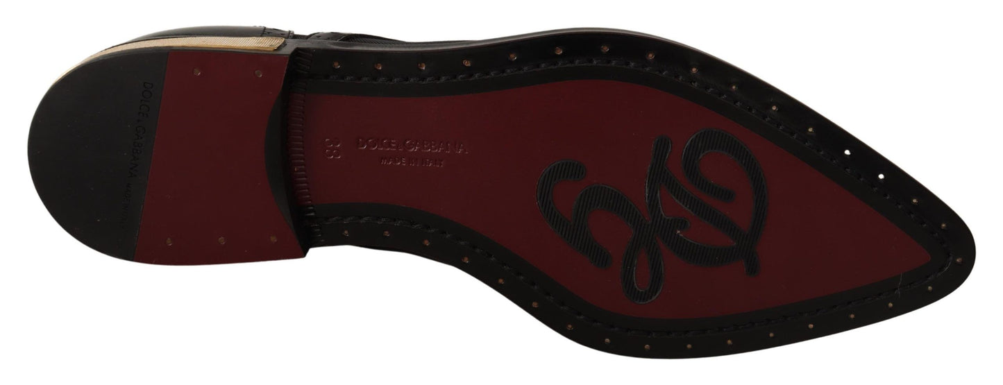 Black Leather Broques Sheer Wingtip Shoes-Dolce & Gabbana-LabelTerrace.com