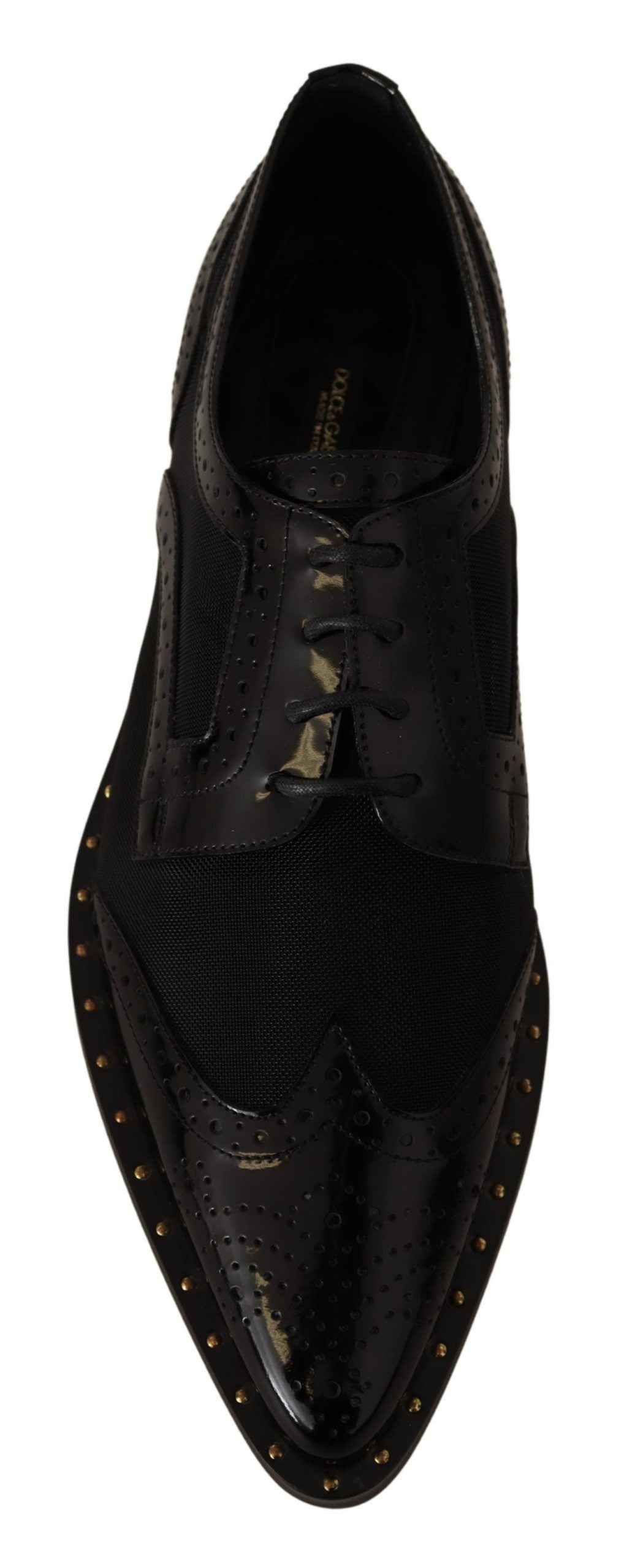 Black Leather Broques Sheer Wingtip Shoes-Dolce & Gabbana-LabelTerrace.com