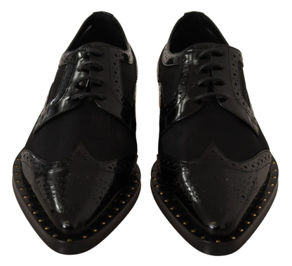 Black Leather Broques Sheer Wingtip Shoes-Dolce & Gabbana-LabelTerrace.com