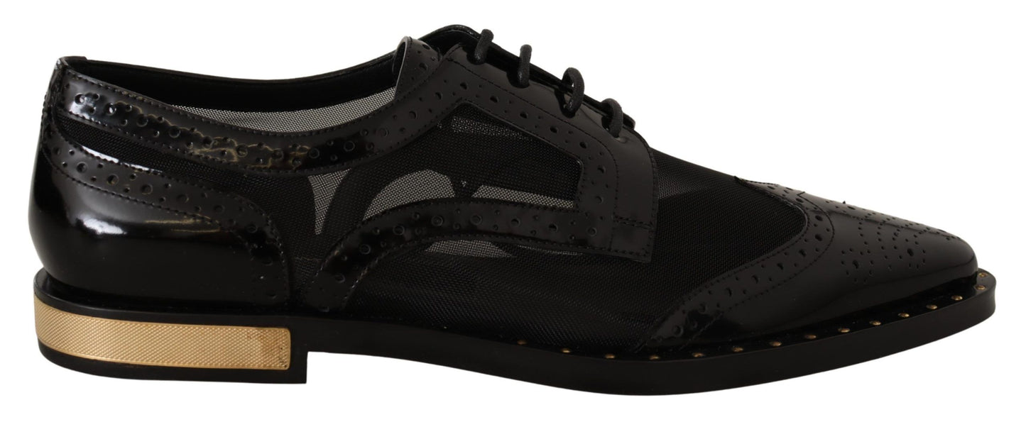 Black Leather Broques Sheer Wingtip Shoes-Dolce & Gabbana-LabelTerrace.com