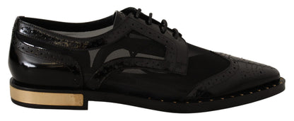 Black Leather Broques Sheer Wingtip Shoes-Dolce & Gabbana-LabelTerrace.com