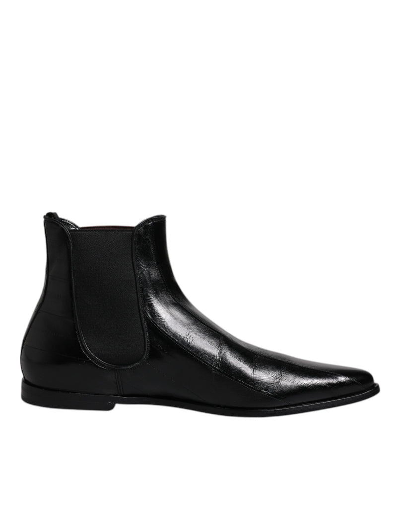 Black Leather Chelsea Men Ankle Boots Shoes-Dolce & Gabbana-LabelTerrace.com