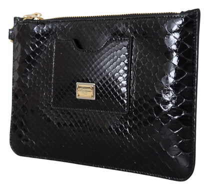 Black Leather Coin Purse Wristlet Mirror Agnese Wallet-Dolce & Gabbana-LabelTerrace.com