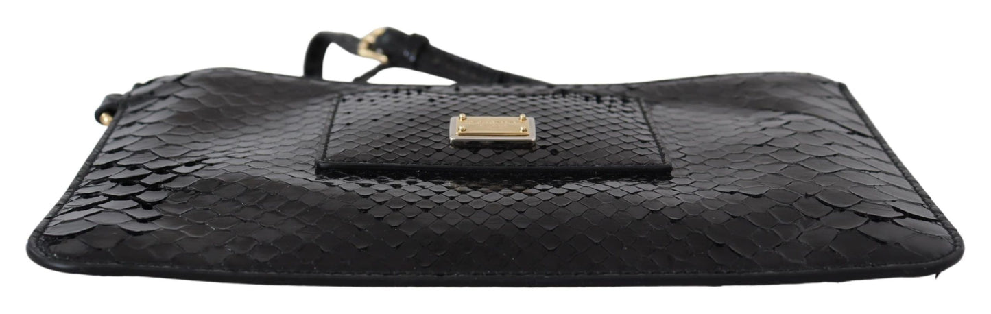 Black Leather Coin Purse Wristlet Mirror Agnese Wallet-Dolce & Gabbana-LabelTerrace.com