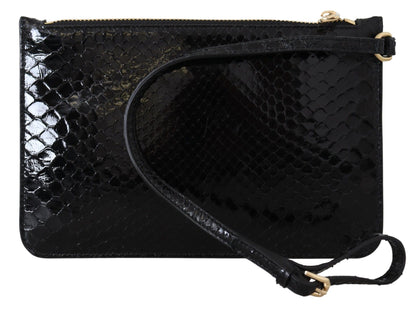 Black Leather Coin Purse Wristlet Mirror Agnese Wallet-Dolce & Gabbana-LabelTerrace.com