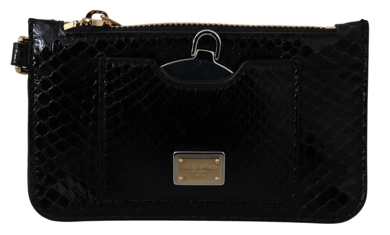 Black Leather Coin Purse Wristlet Mirror Agnese Wallet-Dolce & Gabbana-LabelTerrace.com