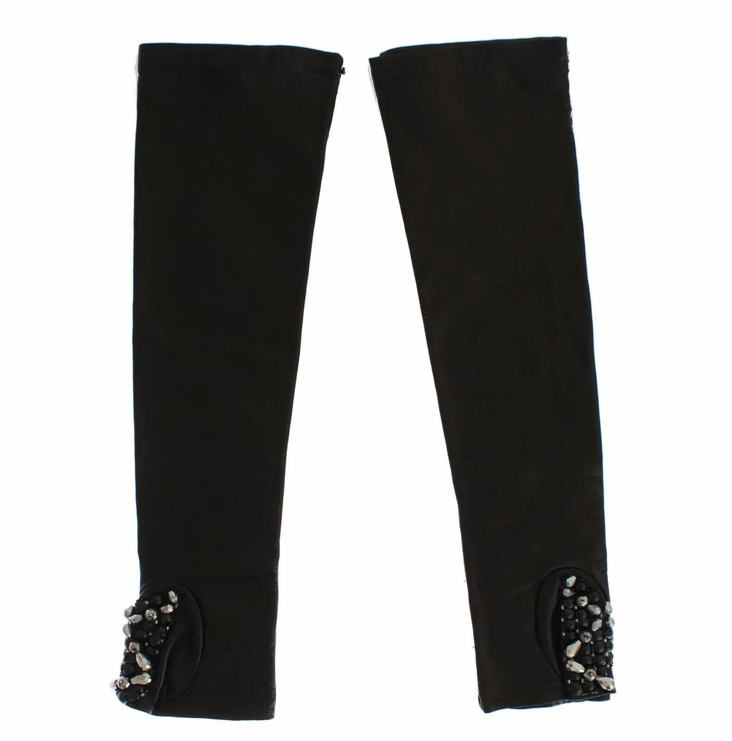 Black Leather Crystal Beaded Finger Free Gloves-Dolce & Gabbana-LabelTerrace.com
