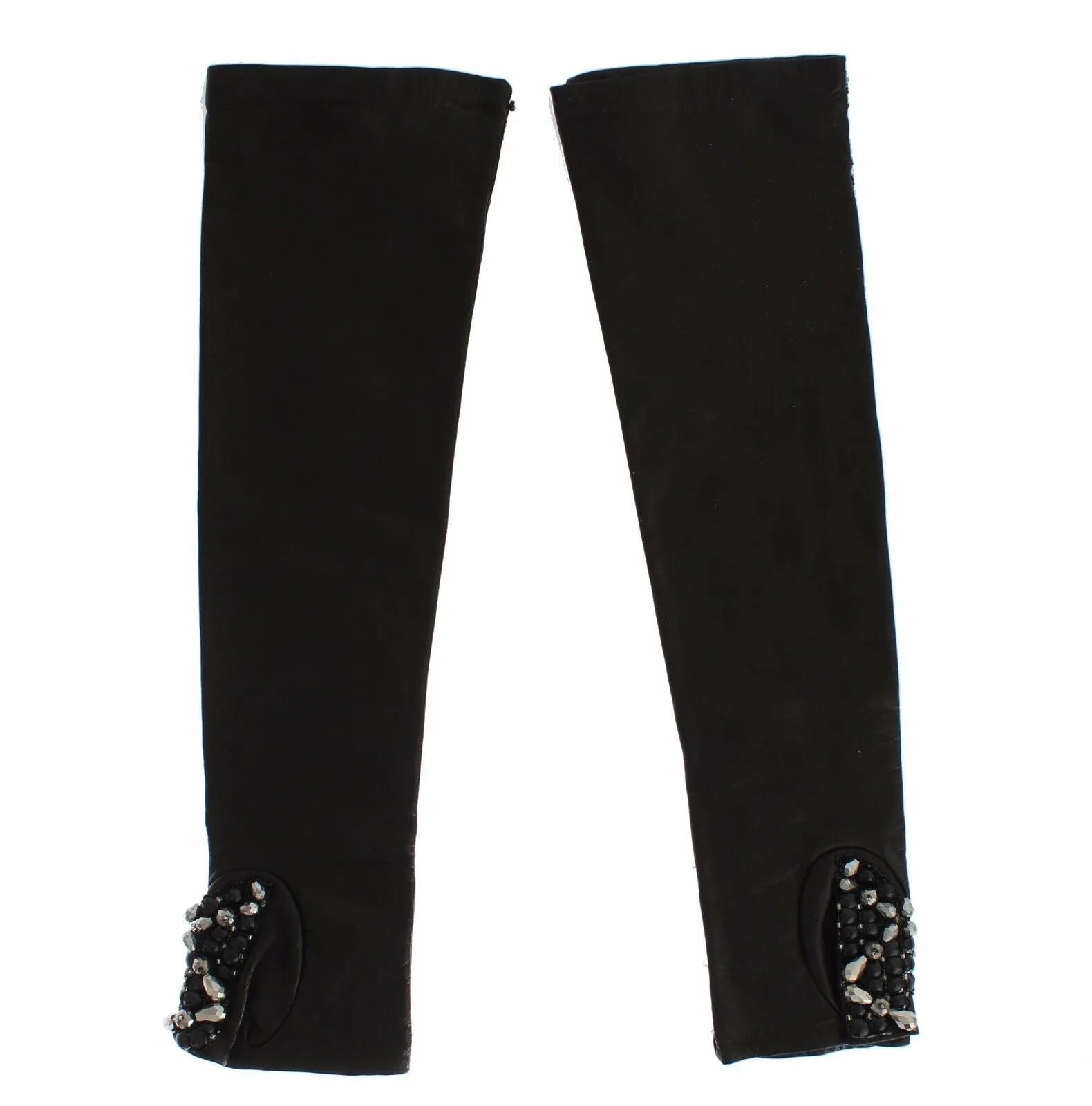 Black Leather Crystal Beaded Finger Free Gloves-Dolce & Gabbana-LabelTerrace.com