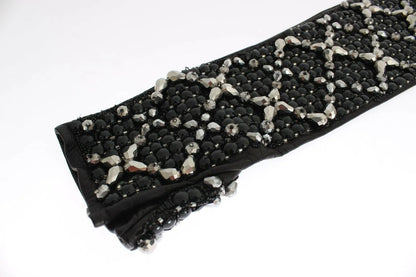 Black Leather Crystal Beaded Finger Free Gloves-Dolce & Gabbana-LabelTerrace.com