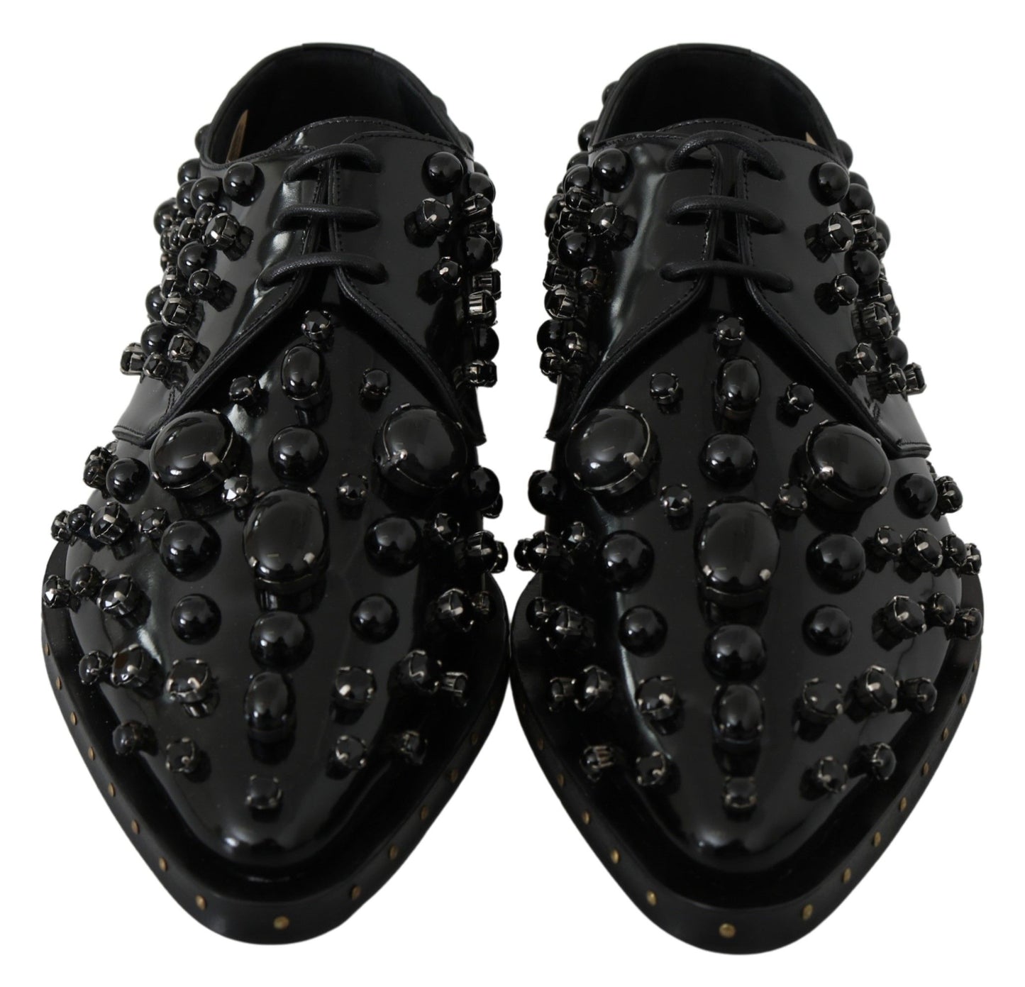 Black Leather Crystals Dress Broque Shoes-Dolce & Gabbana-LabelTerrace.com