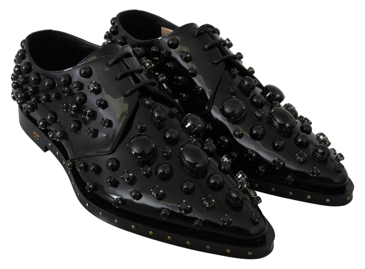 Black Leather Crystals Dress Broque Shoes-Dolce & Gabbana-LabelTerrace.com