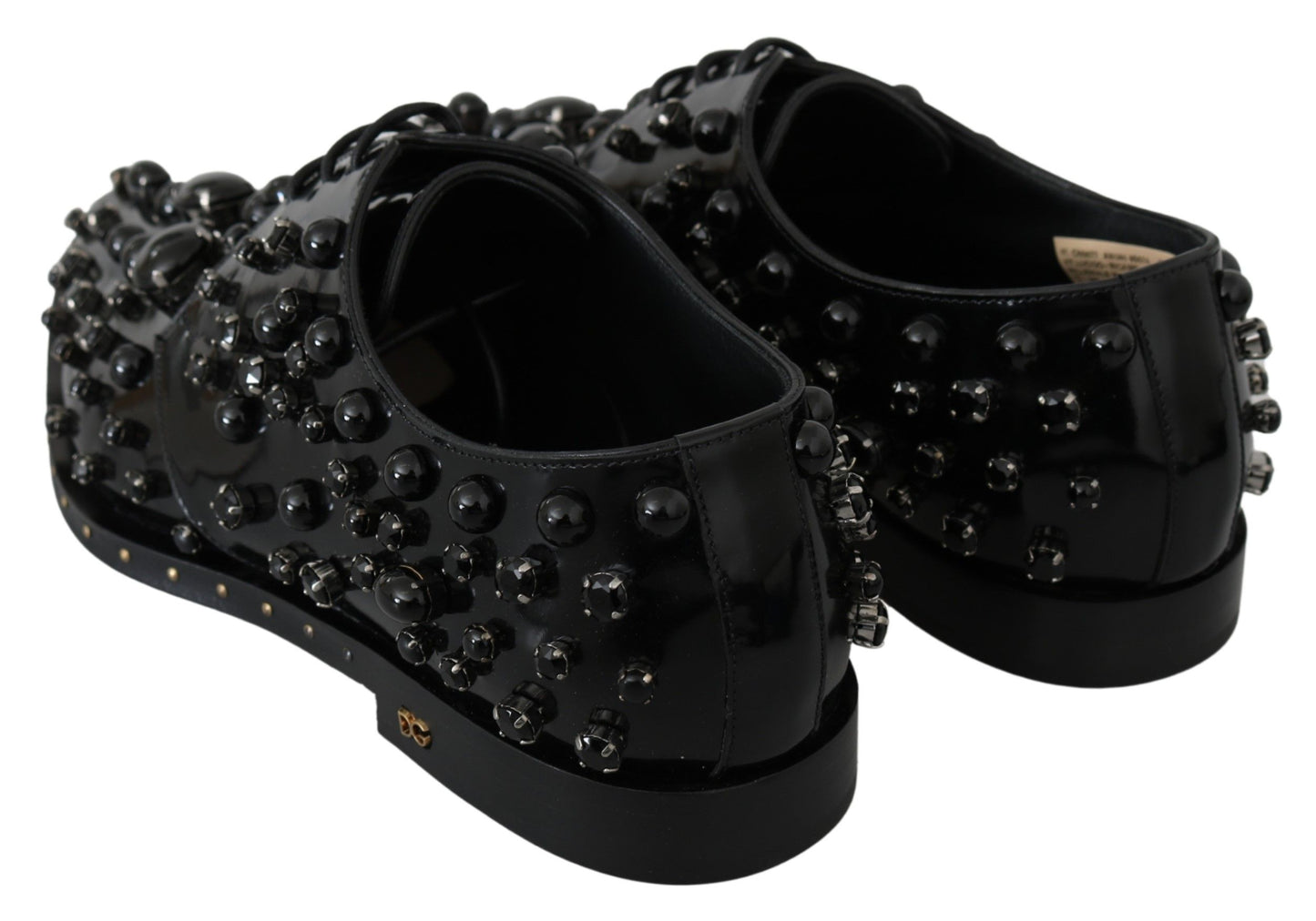 Black Leather Crystals Dress Broque Shoes-Dolce & Gabbana-LabelTerrace.com