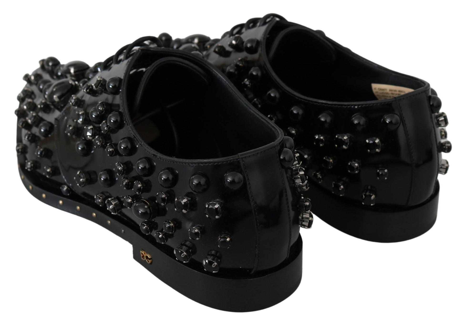Black Leather Crystals Dress Broque Shoes-Dolce & Gabbana-LabelTerrace.com