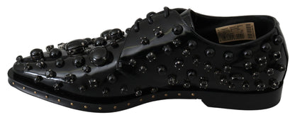 Black Leather Crystals Dress Broque Shoes-Dolce & Gabbana-LabelTerrace.com