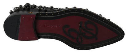 Black Leather Crystals Dress Broque Shoes-Dolce & Gabbana-LabelTerrace.com