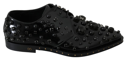 Black Leather Crystals Dress Broque Shoes-Dolce & Gabbana-LabelTerrace.com