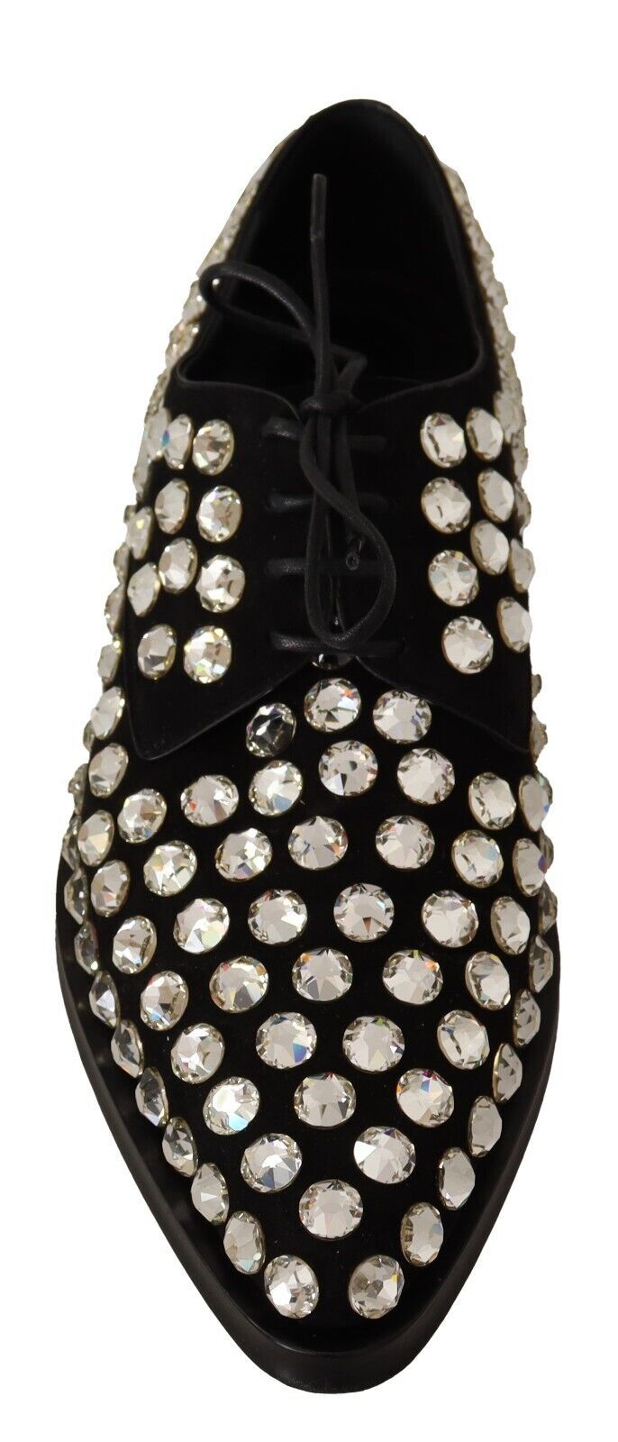 Black Leather Crystals Lace Up Formal Shoes-Dolce & Gabbana-LabelTerrace.com