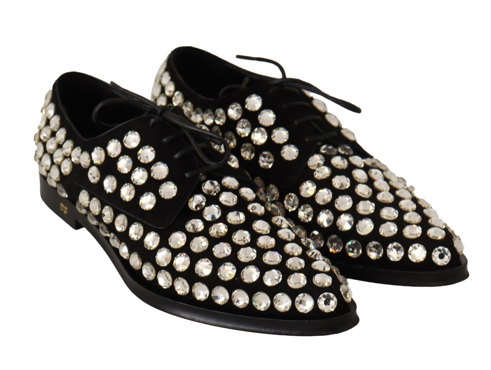 Black Leather Crystals Lace Up Formal Shoes-Dolce & Gabbana-LabelTerrace.com