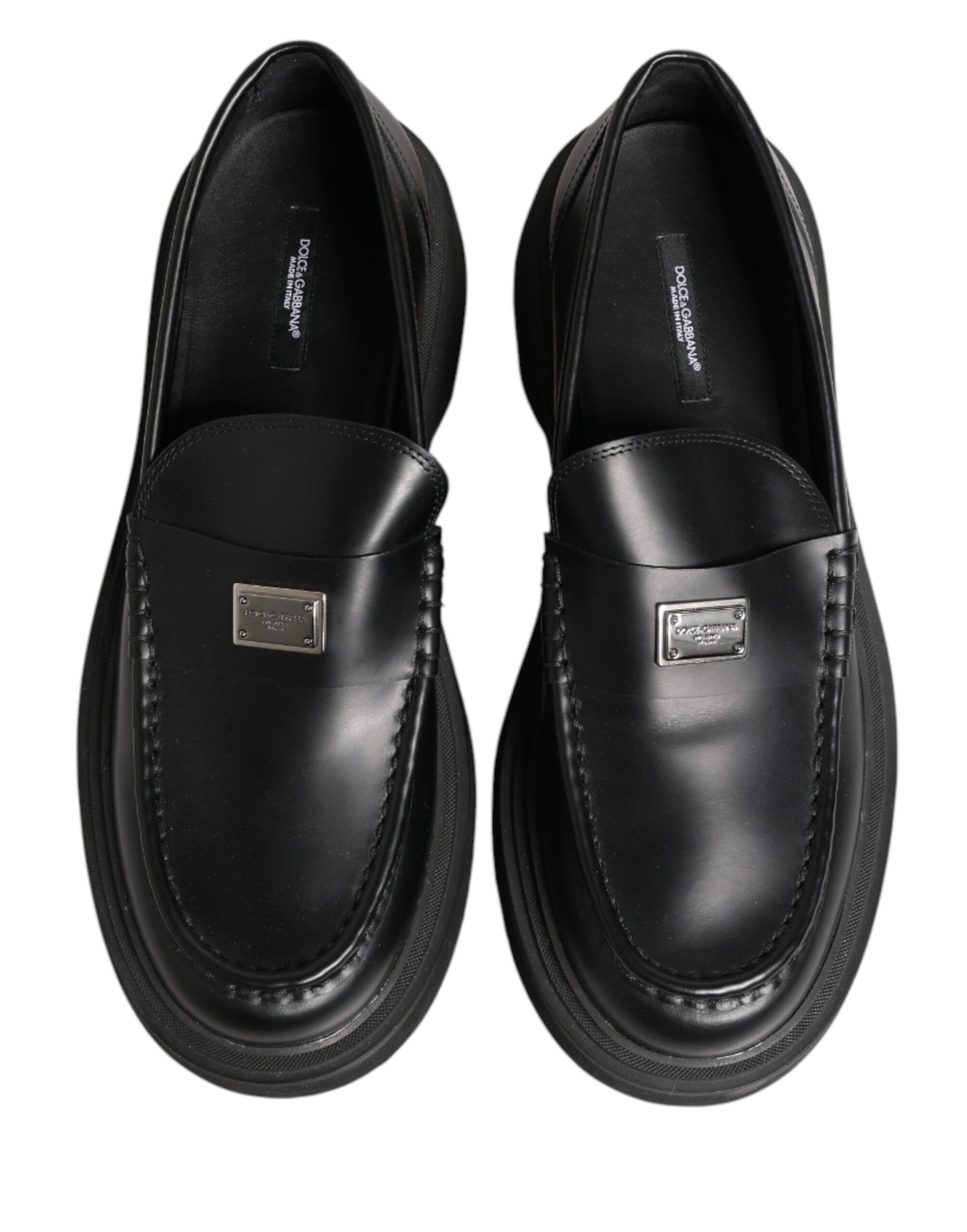Black Leather DG Plaque Loafers Dress Shoes