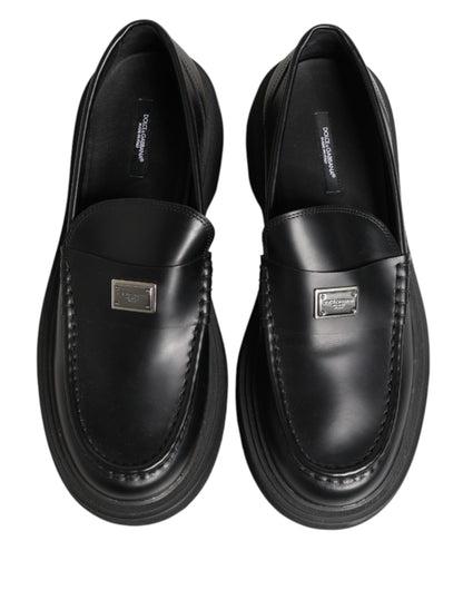 Black Leather DG Plaque Loafers Dress Shoes