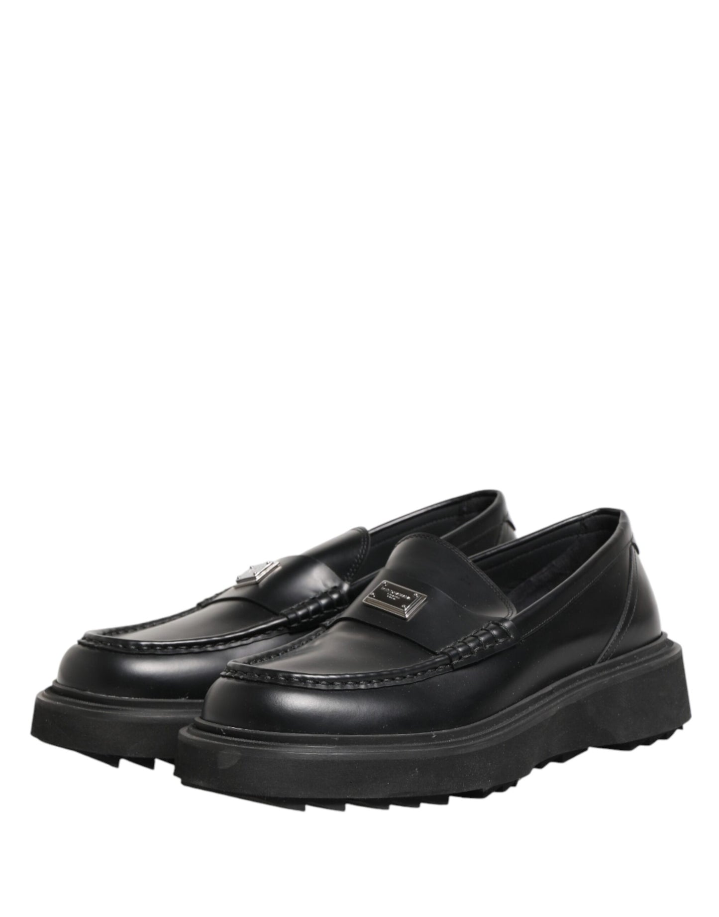 Black Leather DG Plaque Loafers Dress Shoes
