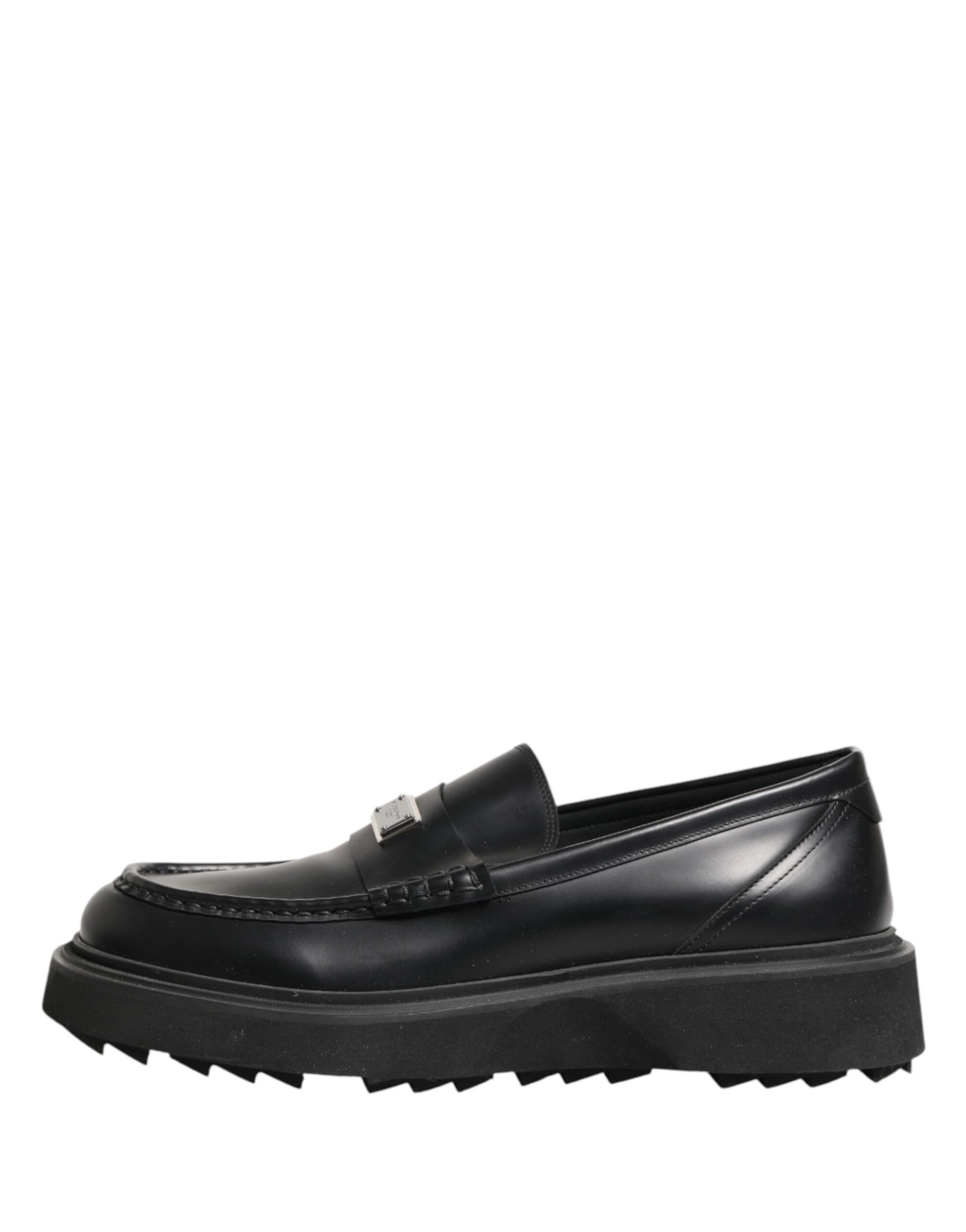 Black Leather DG Plaque Loafers Dress Shoes