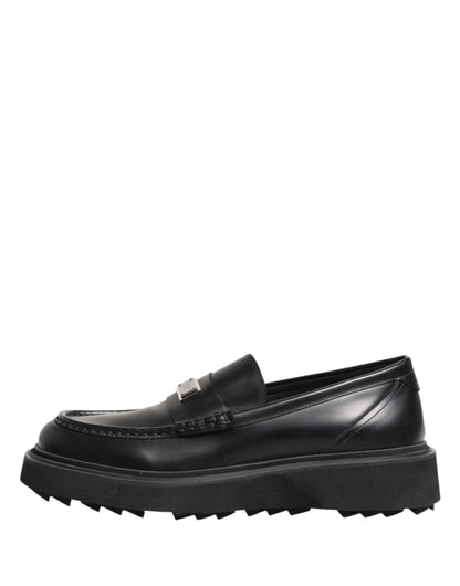 Black Leather DG Plaque Loafers Dress Shoes