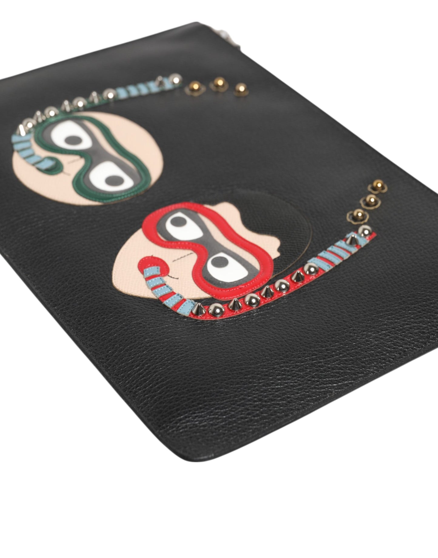 Black Leather #DGFAMILY Embellished Men Clutch Pouch Bag-Dolce & Gabbana-LabelTerrace.com