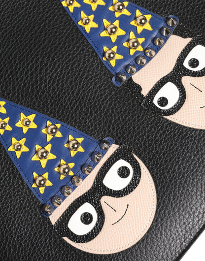 Black Leather #DGFAMILY Embellished Men Clutch Pouch Bag-Dolce & Gabbana-LabelTerrace.com