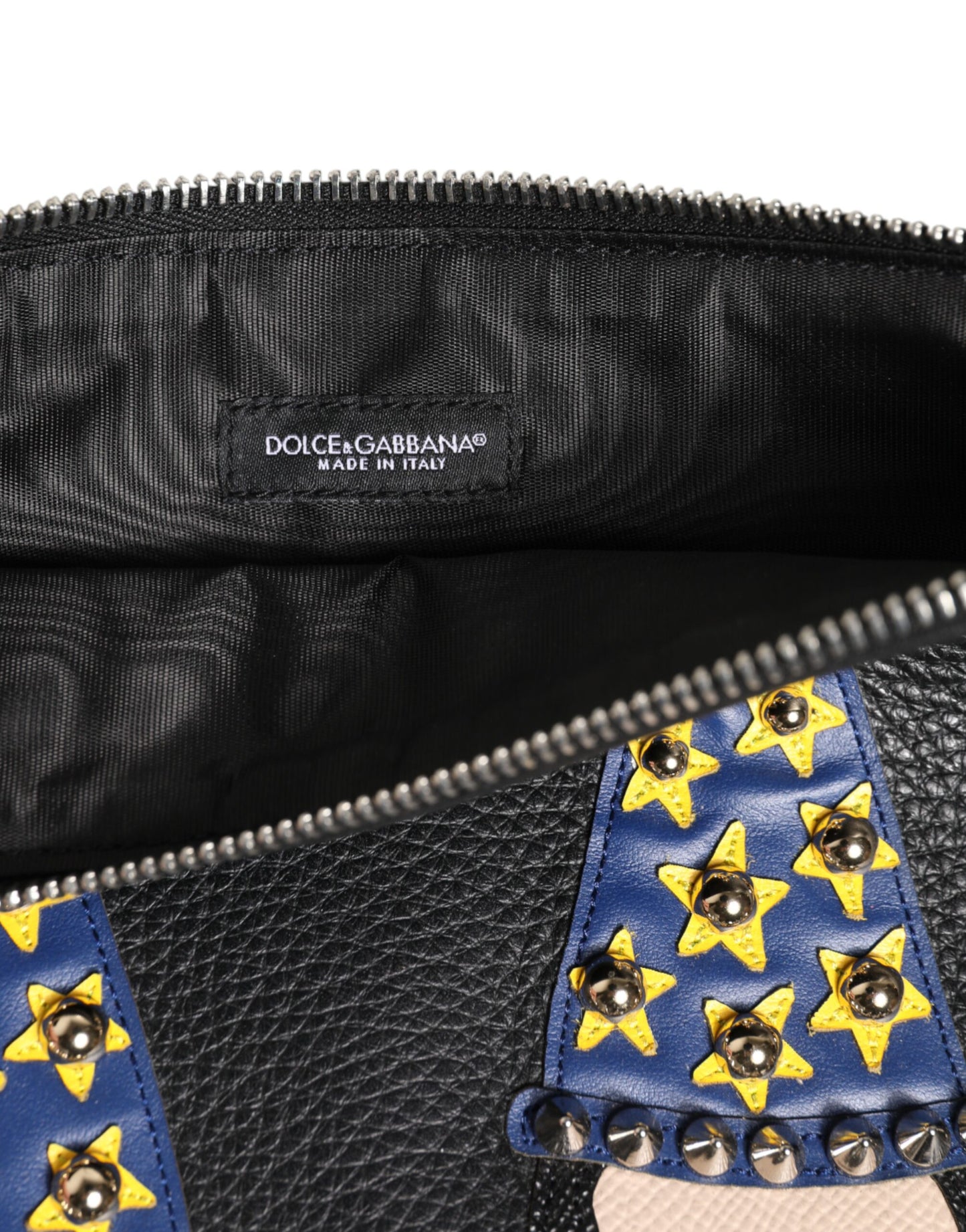 Black Leather #DGFAMILY Embellished Men Clutch Pouch Bag-Dolce & Gabbana-LabelTerrace.com