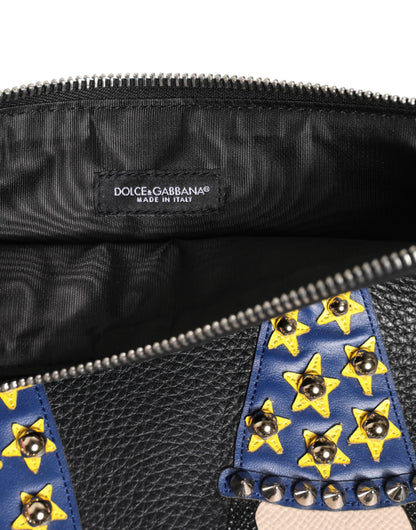 Black Leather #DGFAMILY Embellished Men Clutch Pouch Bag-Dolce & Gabbana-LabelTerrace.com