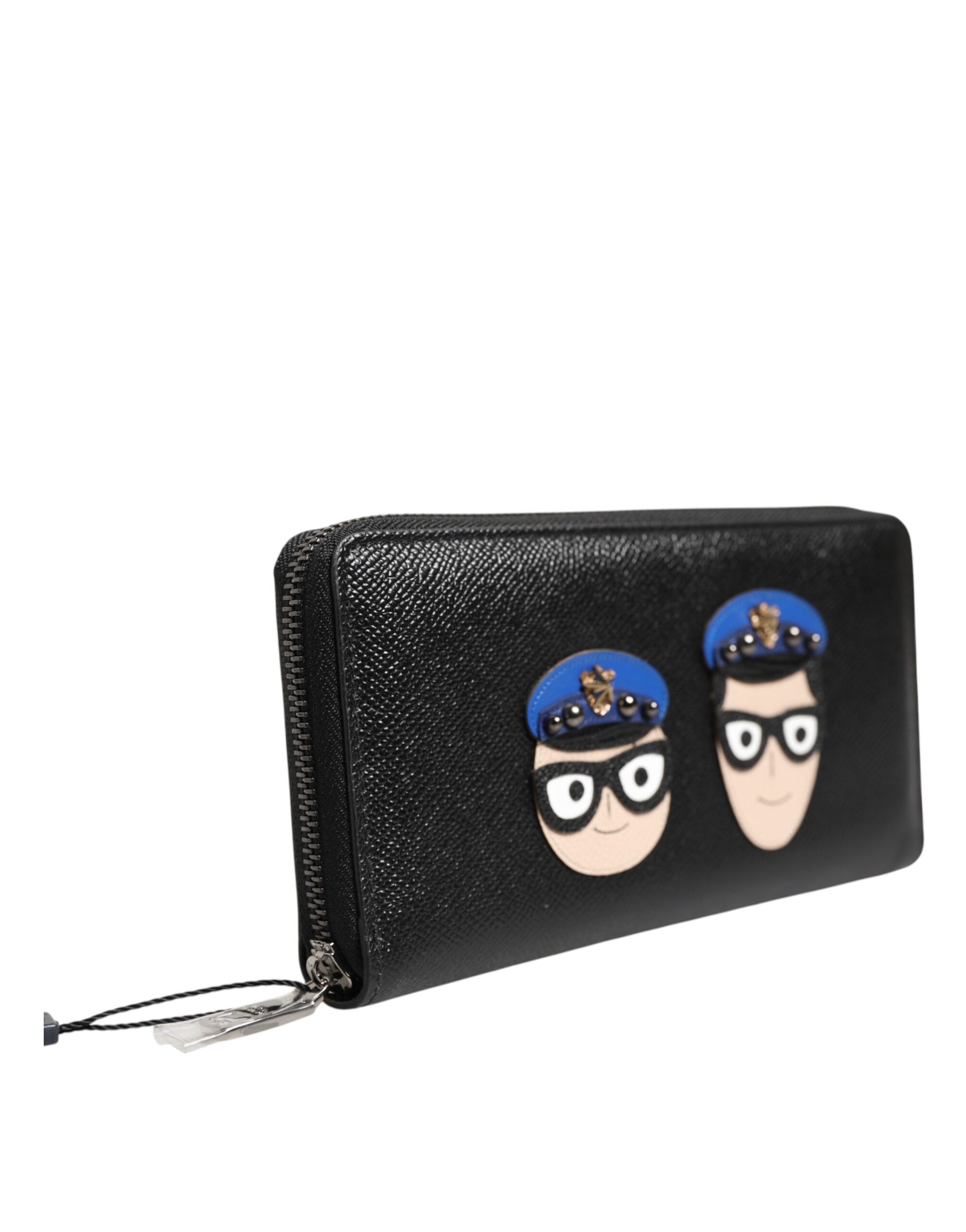 Black Leather #DGFAMILY Zipper Continental Mens Wallet-Dolce & Gabbana-LabelTerrace.com
