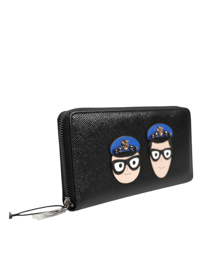 Black Leather #DGFAMILY Zipper Continental Mens Wallet-Dolce & Gabbana-LabelTerrace.com