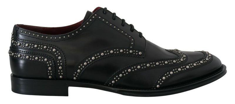Black Leather Derby Dress Studded Shoes-Dolce & Gabbana-LabelTerrace.com