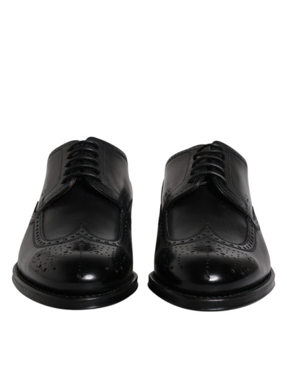 Black Leather Derby Wingtip Formal Shoes-Dolce & Gabbana-LabelTerrace.com