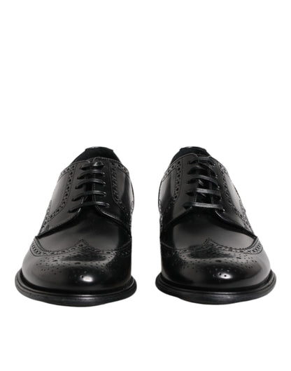 Black Leather Derby Wingtip Formal Shoes-Dolce & Gabbana-LabelTerrace.com