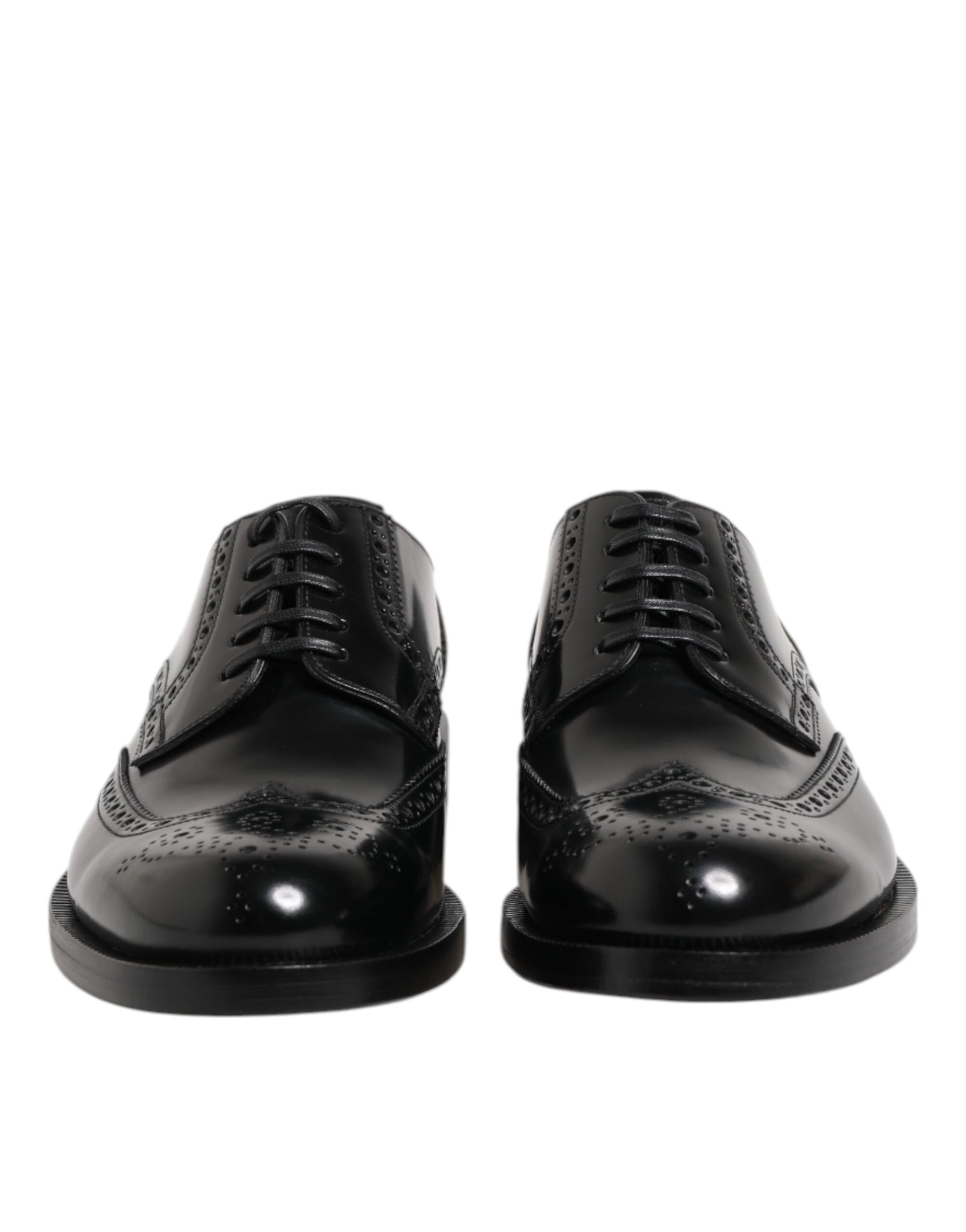 Black Leather Derby Wingtip Formal Shoes-Dolce & Gabbana-LabelTerrace.com