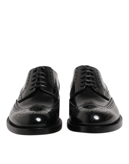 Black Leather Derby Wingtip Formal Shoes-Dolce & Gabbana-LabelTerrace.com